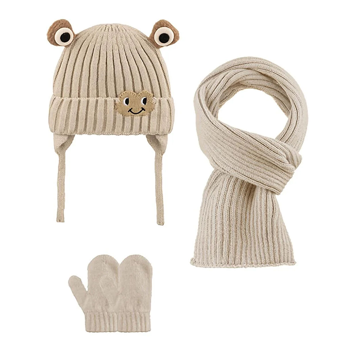 Kitti 0-18 Ay Erkek Bebek Atkı Bere Eldiven 3'lü Takım