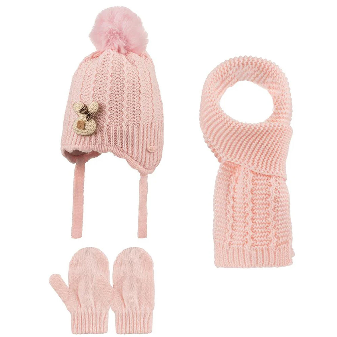 Kitti 0-18 Ay Kız Bebek Atkı Bere Eldiven 3'lü Takım