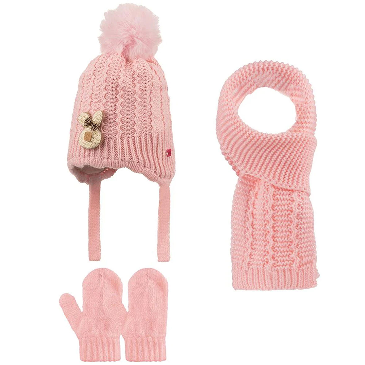 Kitti 0-18 Ay Kız Bebek Atkı Bere Eldiven 3'lü Takım