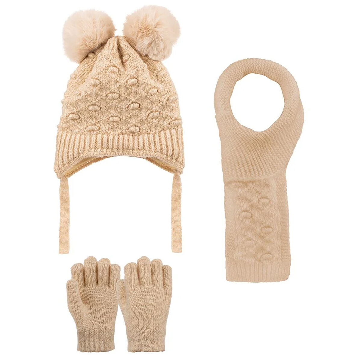 Kitti Kız Bebek & Çocuk Atkı Bere Eldiven 3'lü Takım