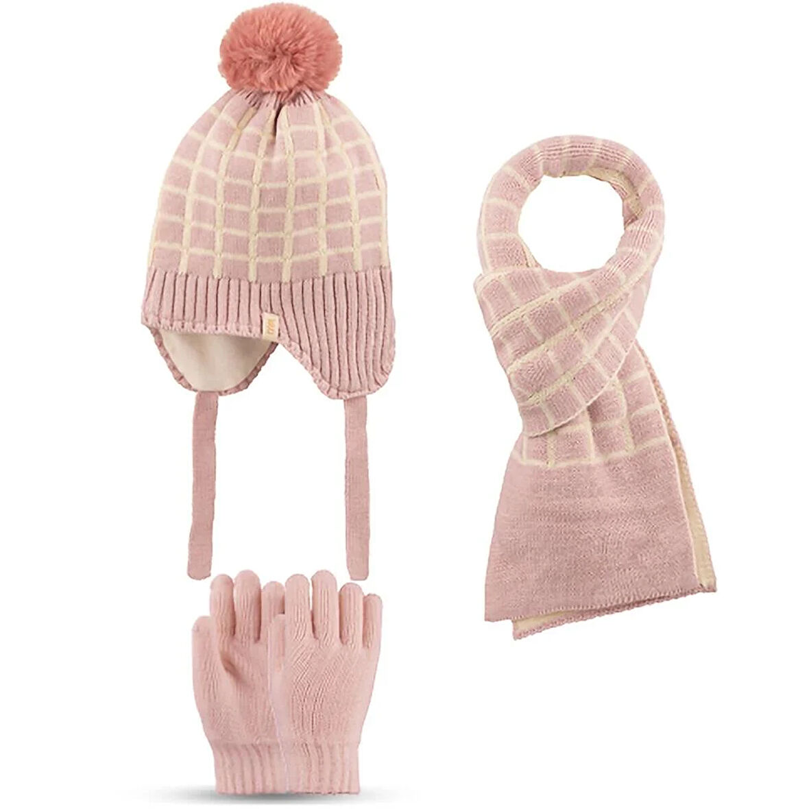 Kitti 4-8 Yaş Kız Çocuk Atkı Bere Eldiven 3'lü Takım