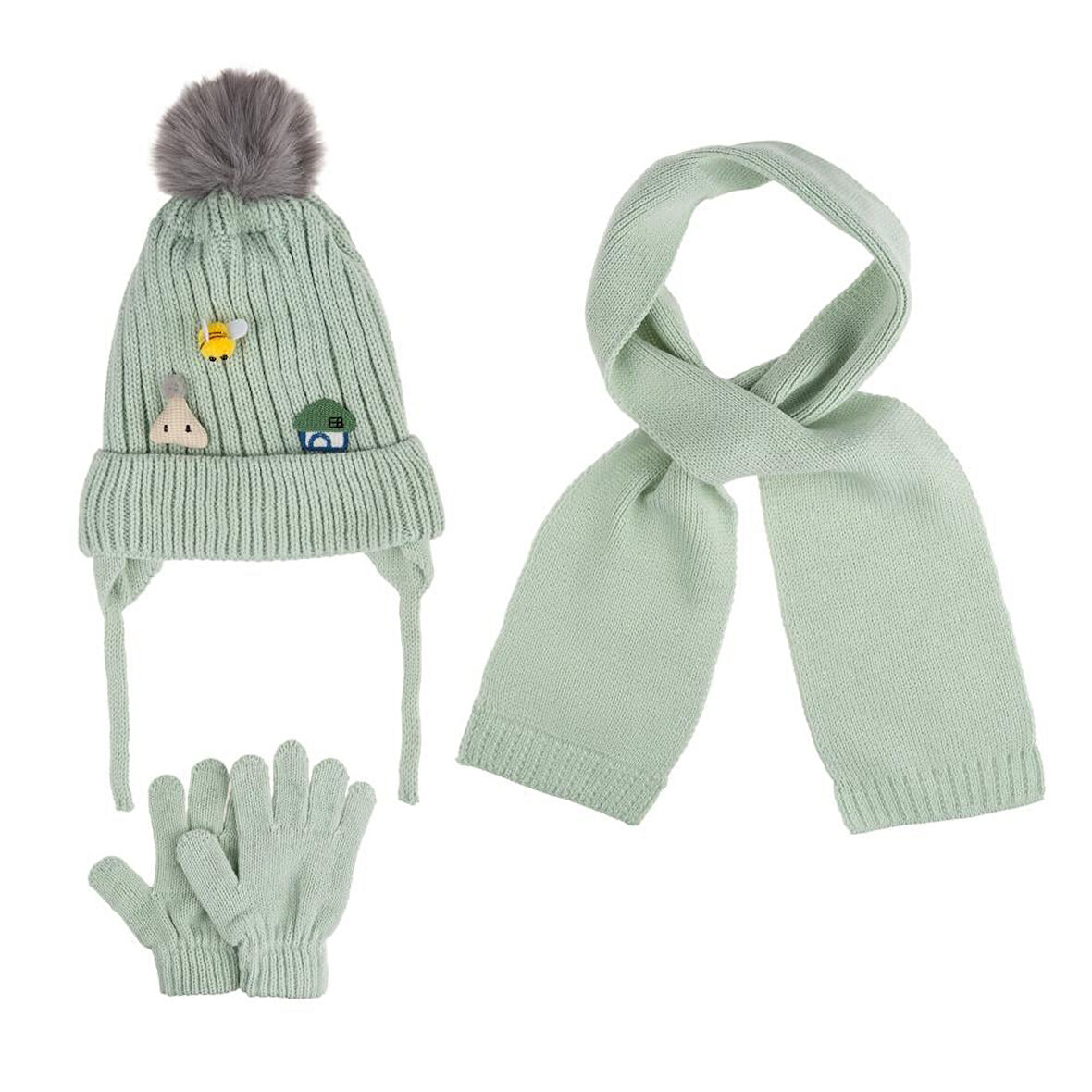 Kitti 1-4 Yaş Kız Bebek & Çocuk Atkı Bere Eldiven 3'lü Takım                 