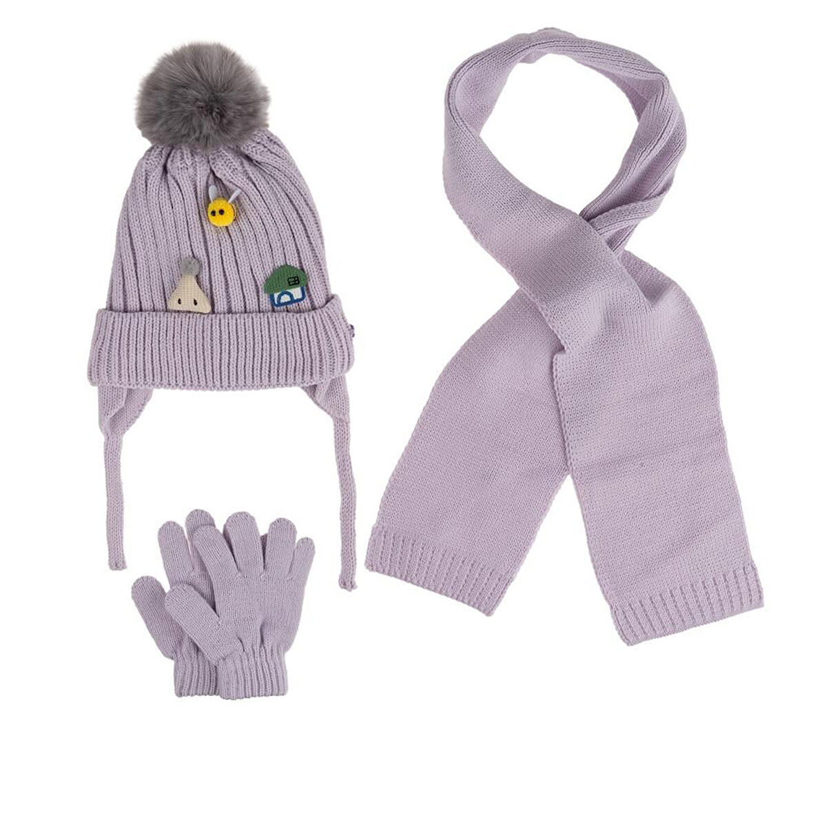 Kitti 1-4 Yaş Kız Bebek & Çocuk Atkı Bere Eldiven 3'lü Takım                 
