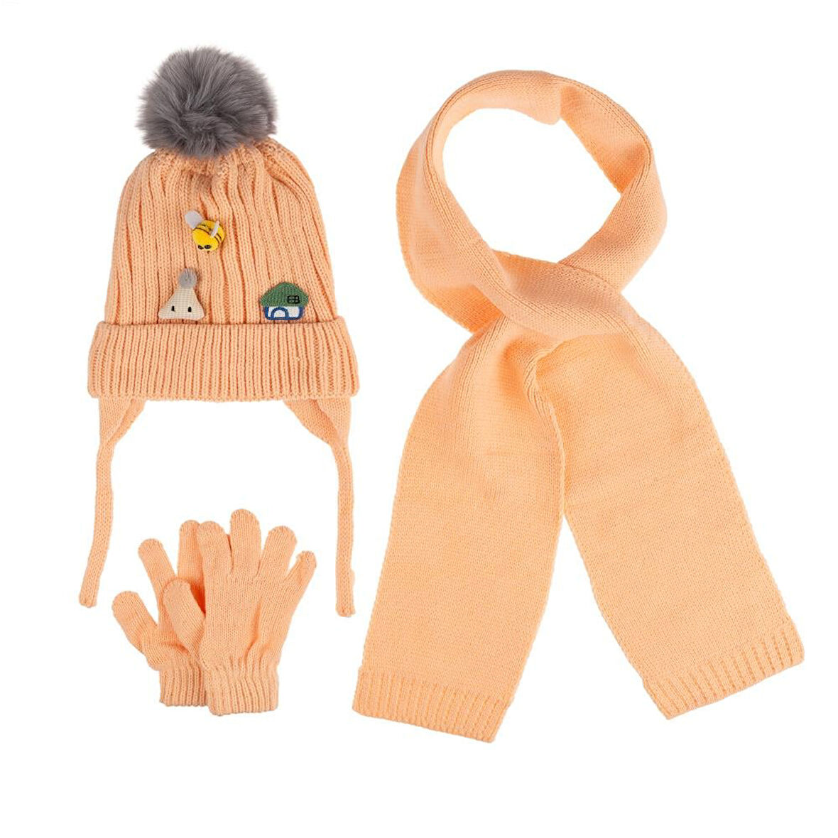 Kitti 1-4 Yaş Kız Bebek & Çocuk Atkı Bere Eldiven 3'lü Takım                 