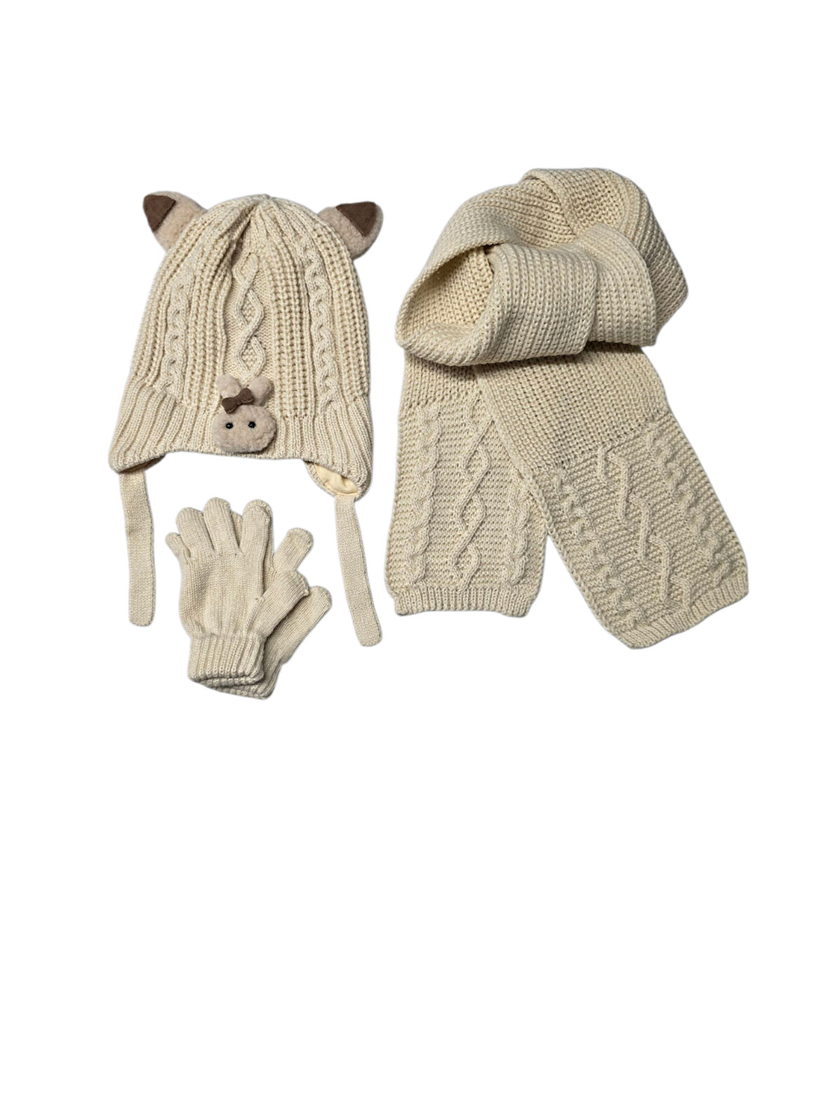 Kitti 1-4 Yaş Kız Bebek & Çocuk  Atkı Bere Eldiven 3'lü Takım