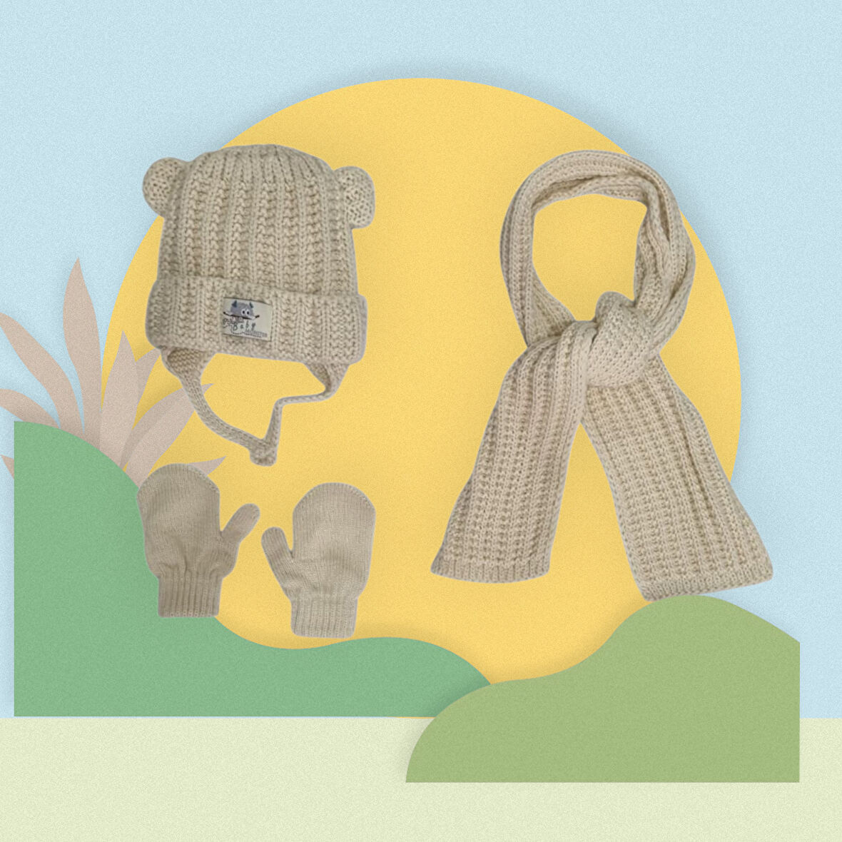 Kitti 0-18 Ay Erkek Bebek Atkı Bere Eldiven 3'lü Takım