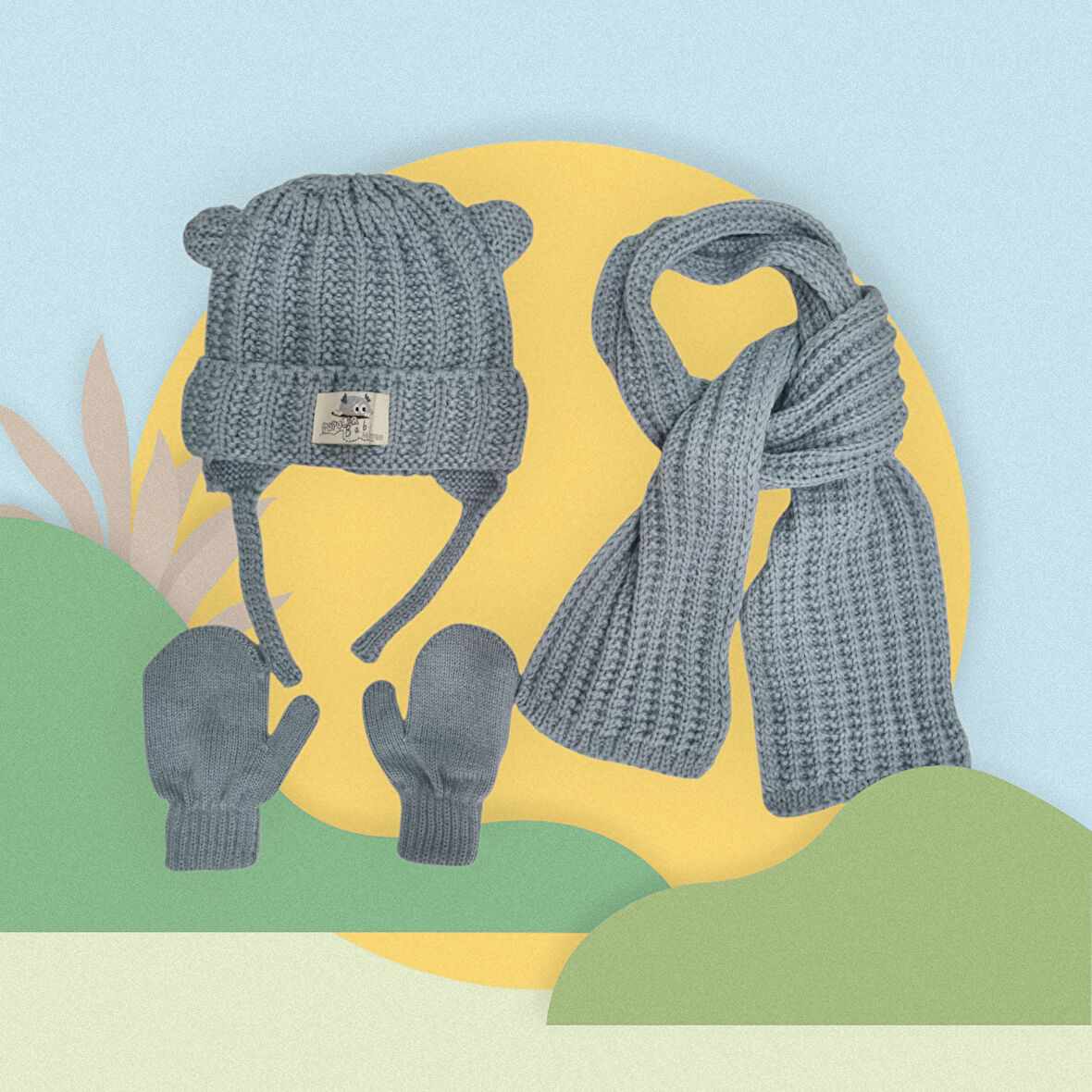 Kitti 0-18 Ay Erkek Bebek Atkı Bere Eldiven 3'lü Takım