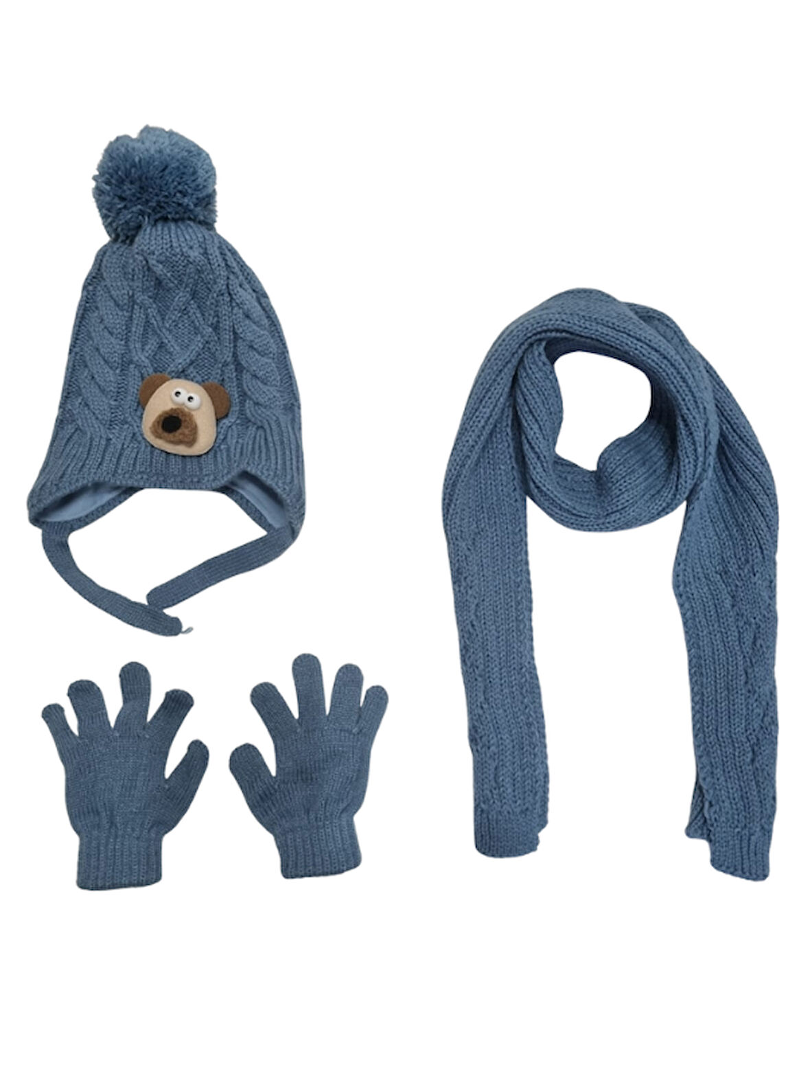 Kitti 1-4 Yaş Erkek Bebek & Çocuk Atkı Bere Eldiven 3'lü Takım