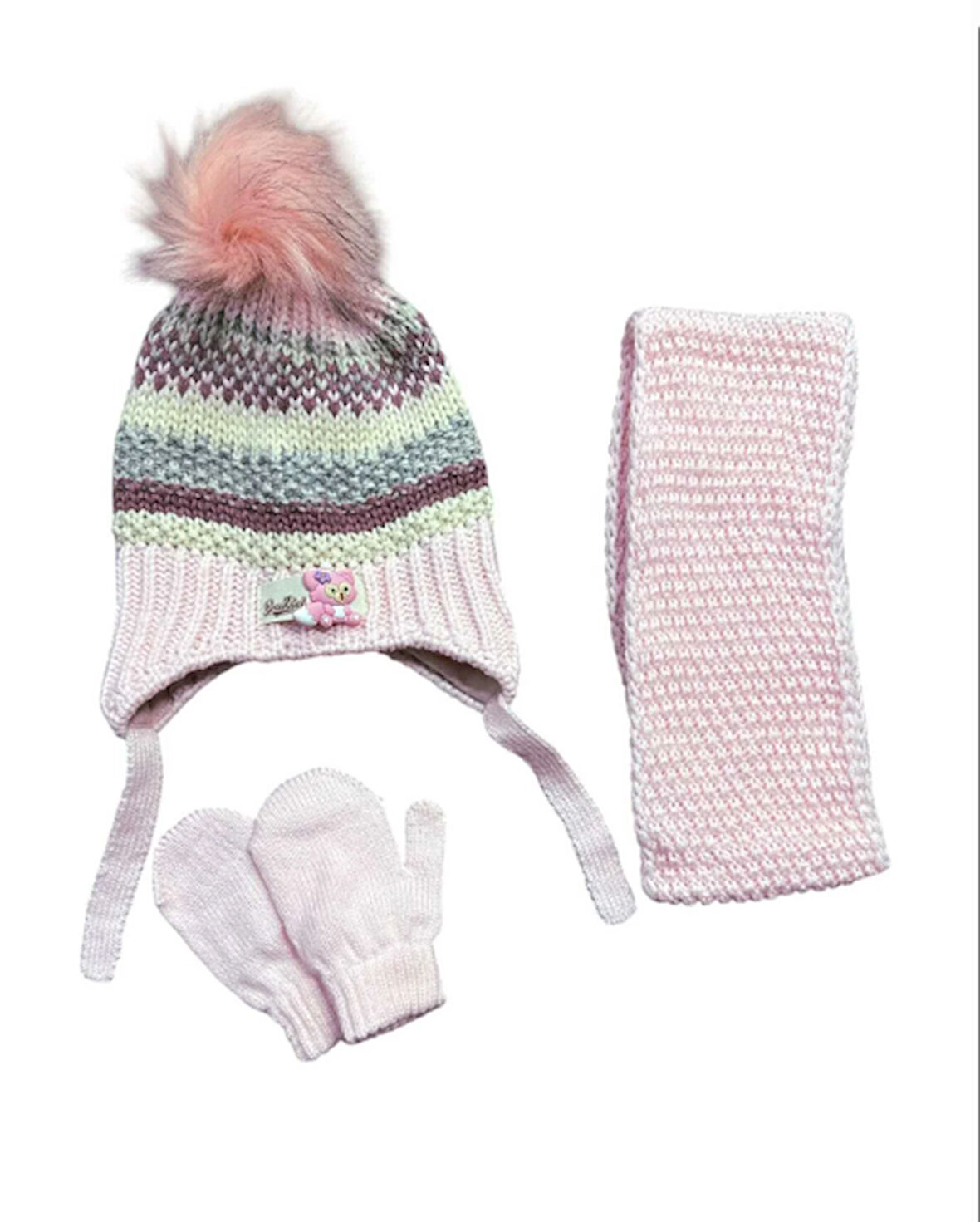 Kitti 0-18 Ay Kız Bebek Atkı Bere Eldiven 3'lü Takım
