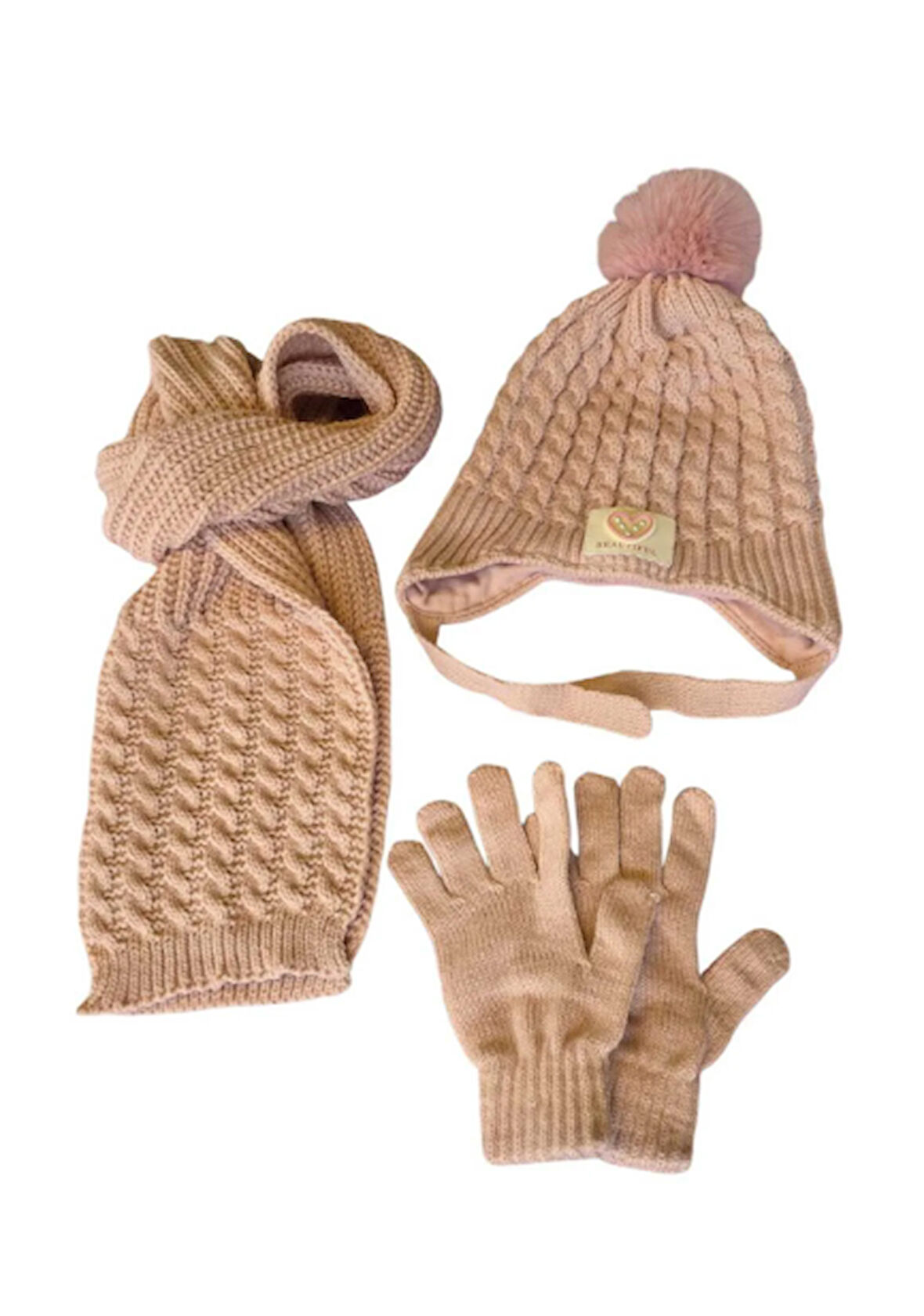 Kitti 4-8 Yaş Kız Çocuk Atkı Bere Eldiven 3'lü Takım