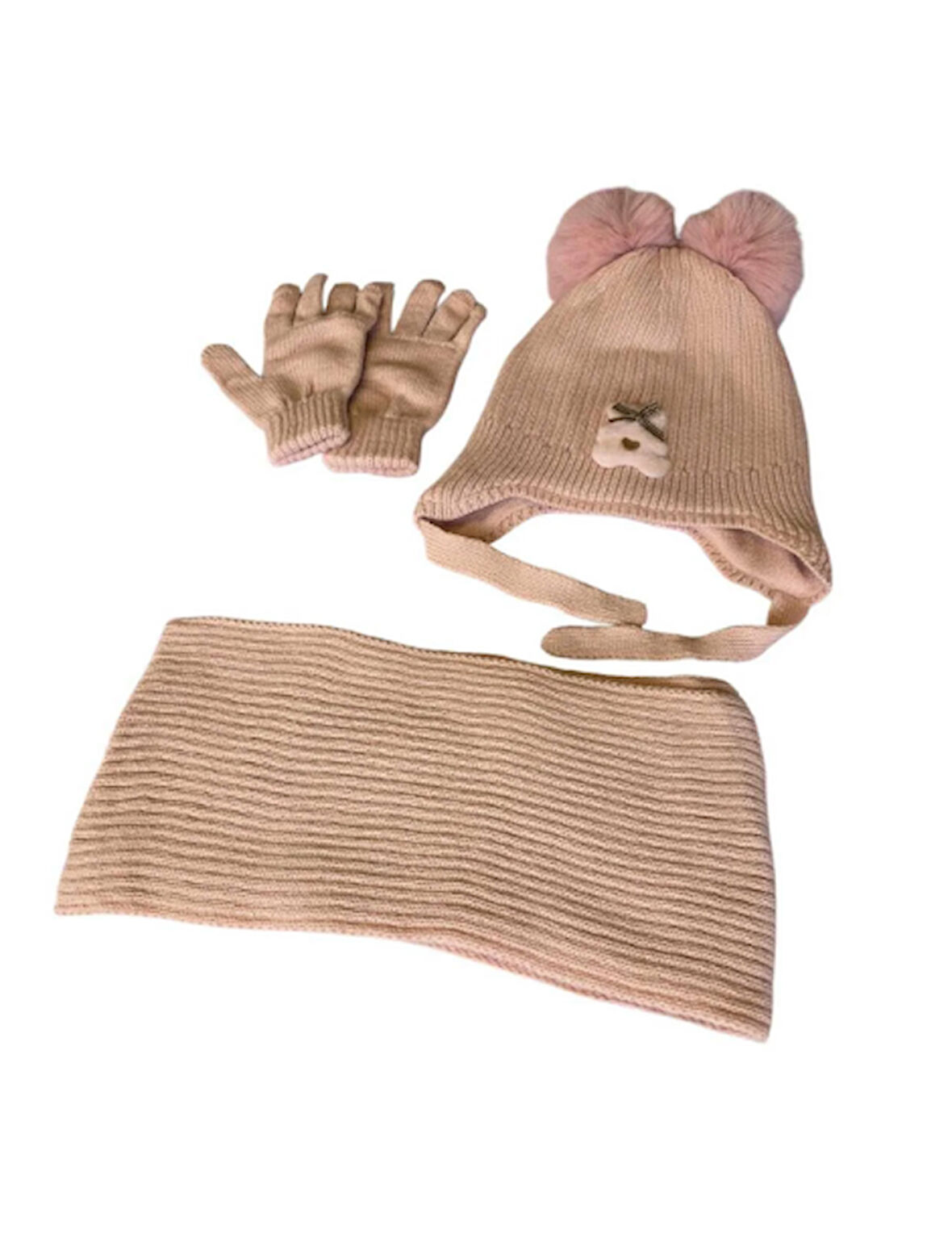 Kitti 4-8 Yaş Kız Çocuk Atkı Bere Eldiven 3'lü Takım