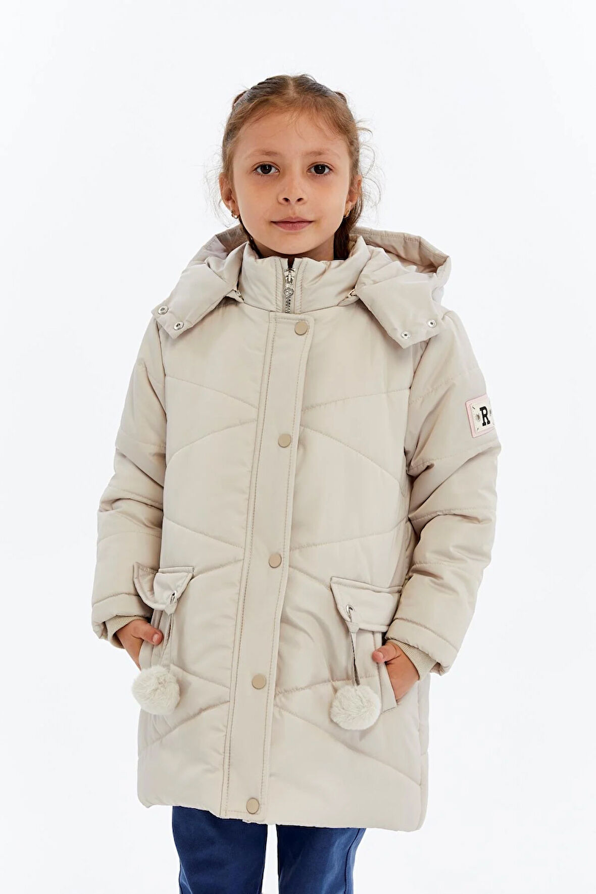 Kapüşonlu Kışlık Ponpon Detaylı Kız Çocuk Kaban 51354