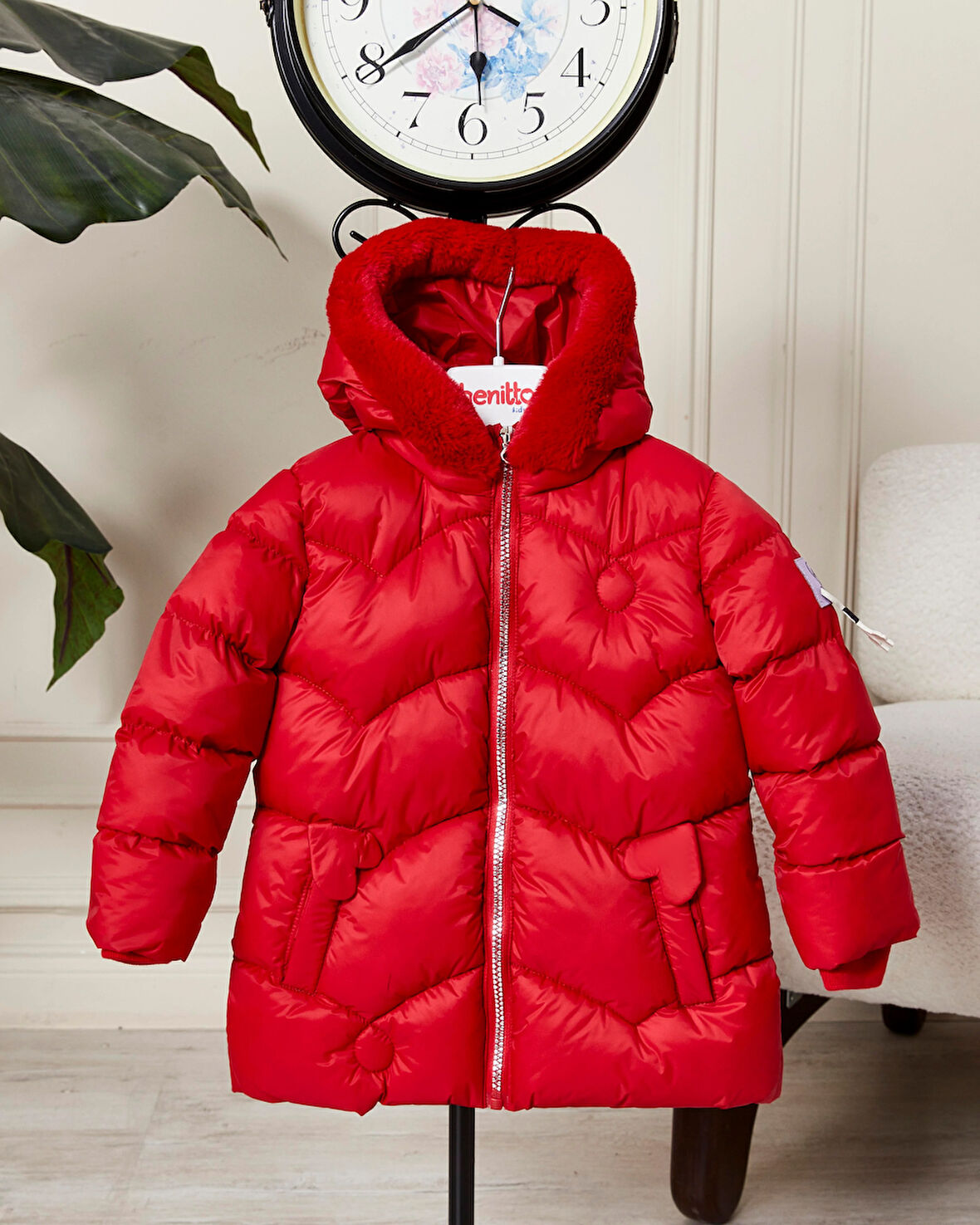 Kız Bebek Kapüşonlu Fermuarlı Şişme Mont 51351