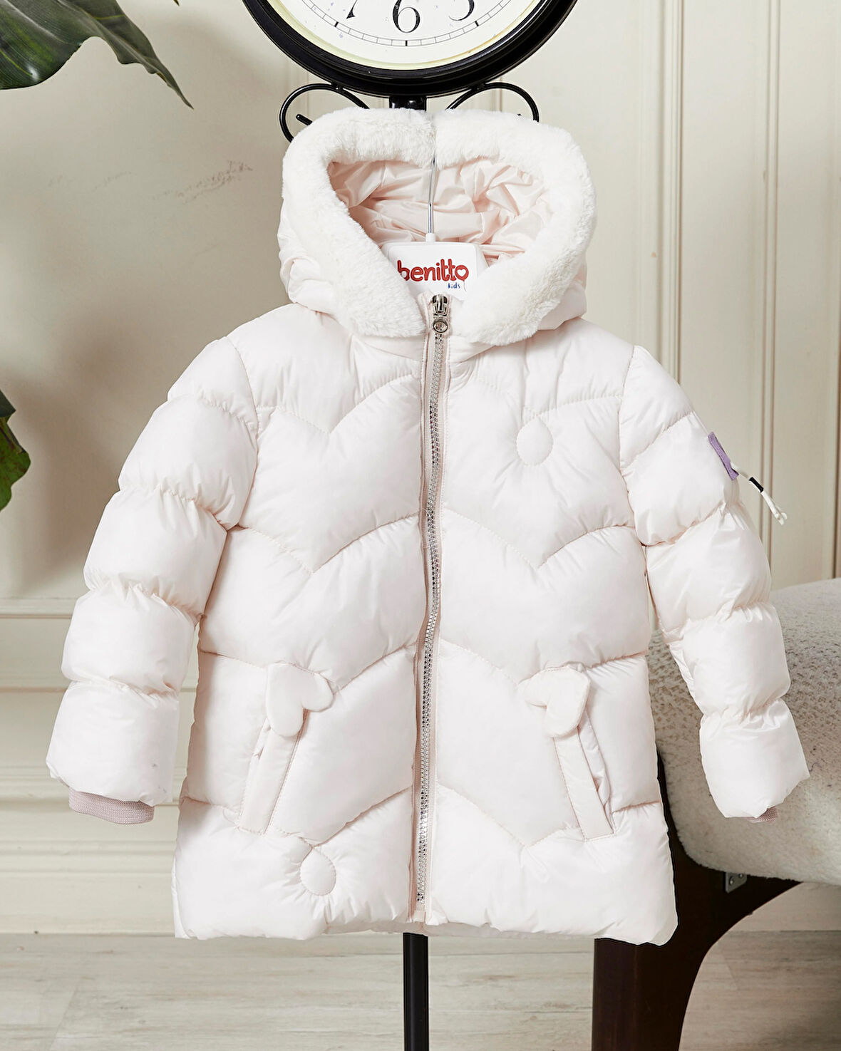 Kız Bebek Kapüşonlu Fermuarlı Şişme Mont 51351