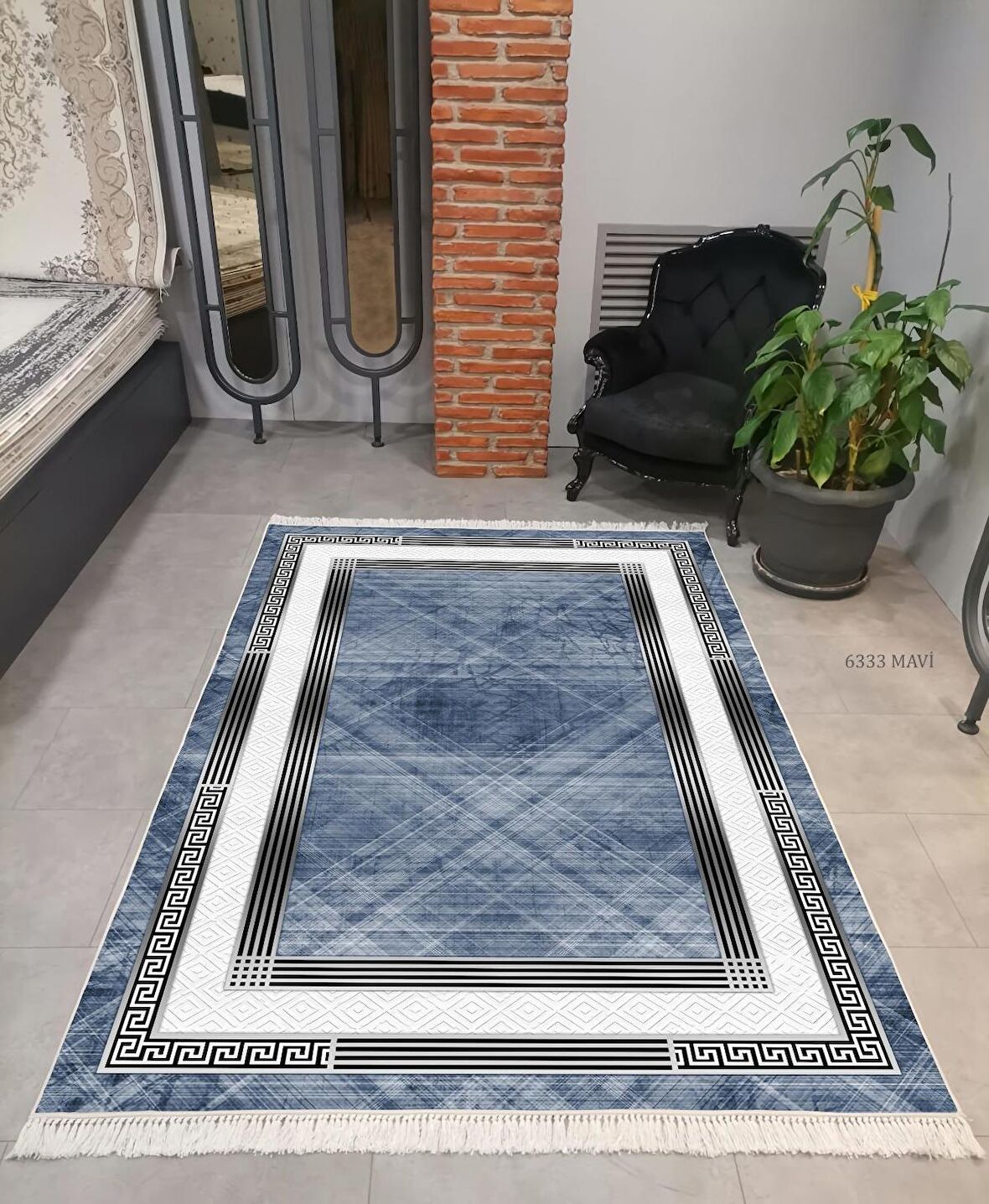 Hitit Kesme Yolluk Halısı 100x400 Lidya Lüx 6333 Mavi