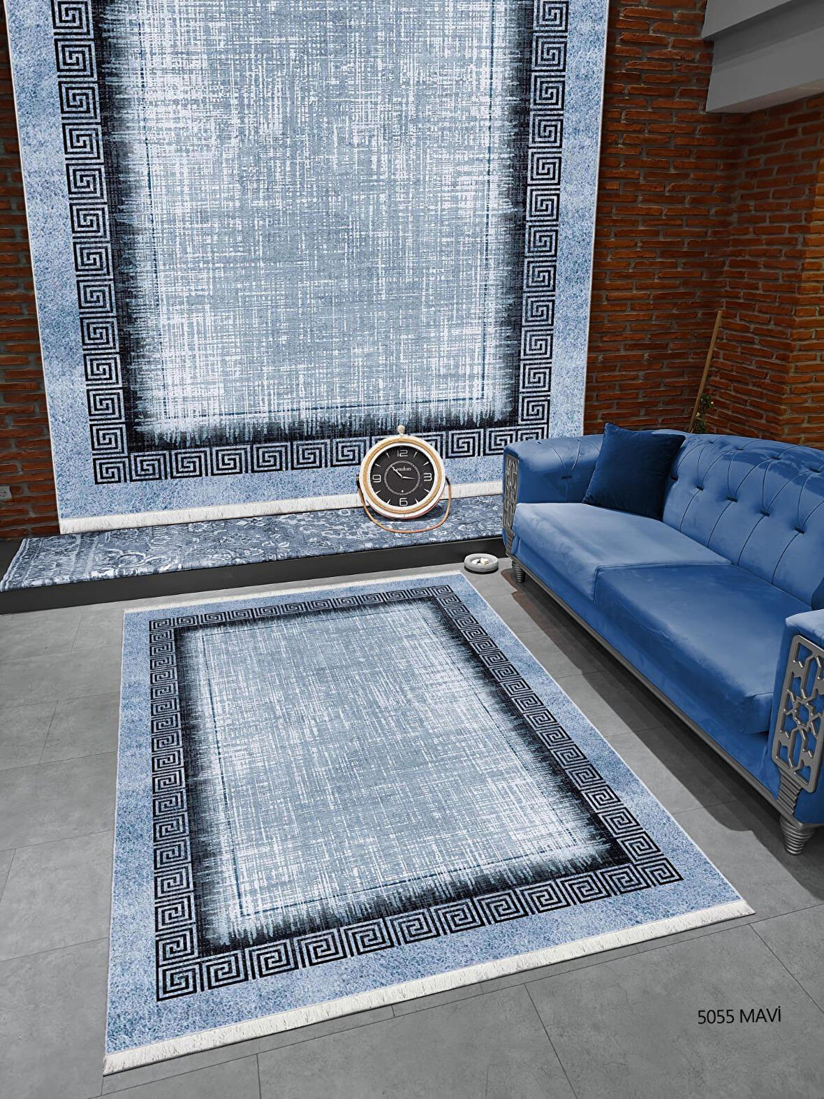Hitit Kesme Yolluk Halısı 100x200 Lidya Lüx 5055 Mavi