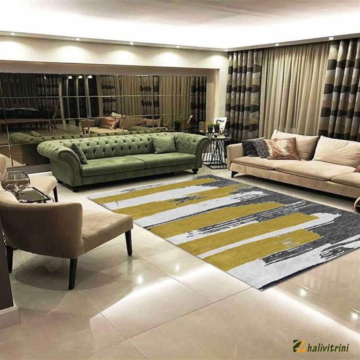 Hitit Yolluk Halısı Modern 80x300 Lidya Lüx 4123 Sarı