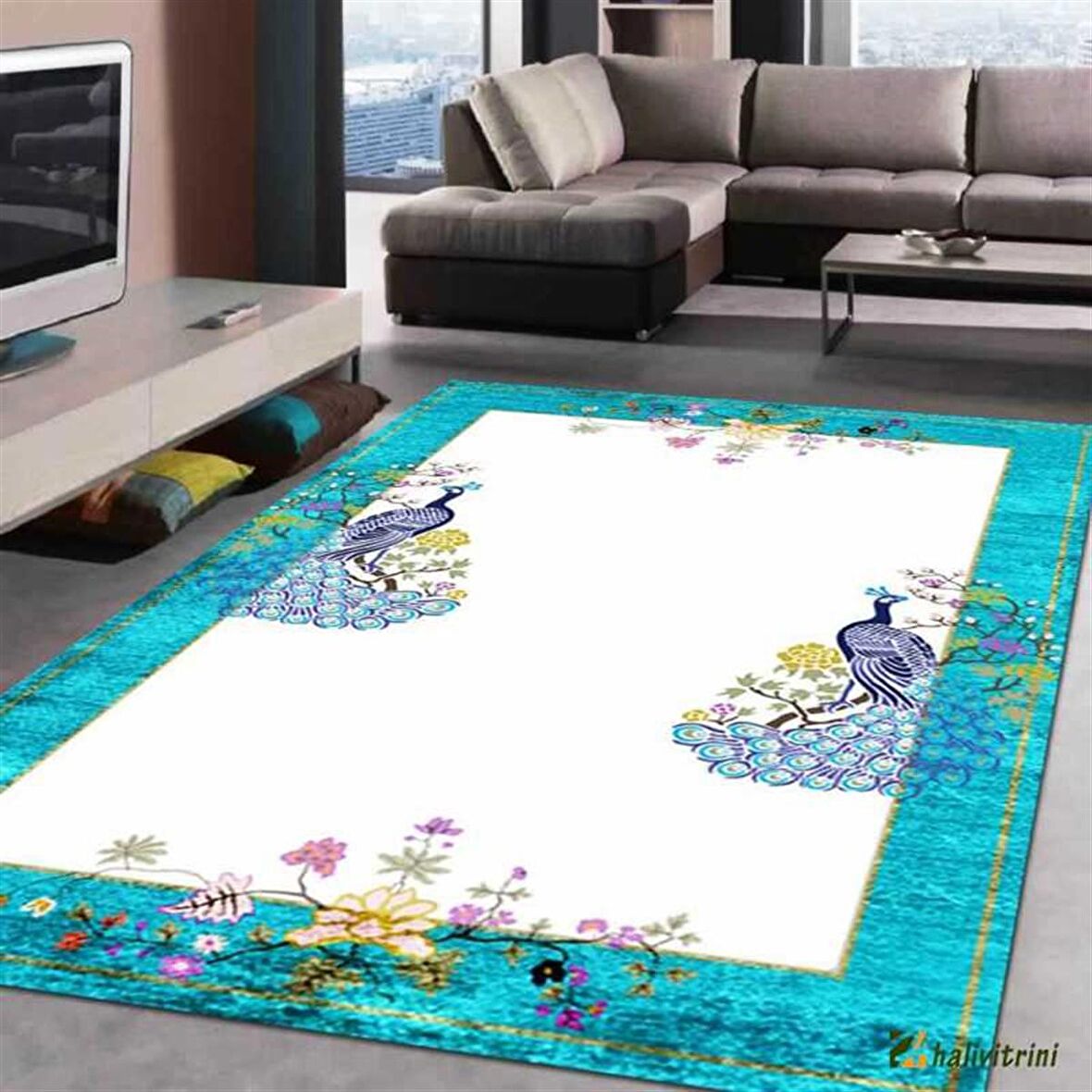 Hitit Salon Halısı Modern 180x280 Lidya Lüx 4142 Turkuaz