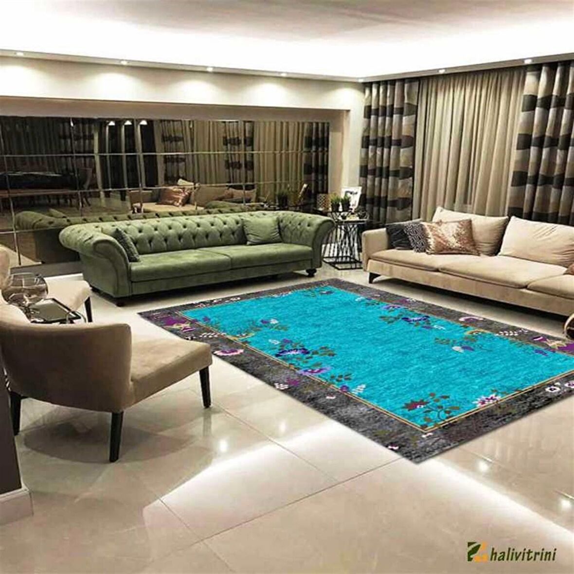 Hitit Yolluk Halısı Modern 80x300 Lidya Lüx 4117 Mavi
