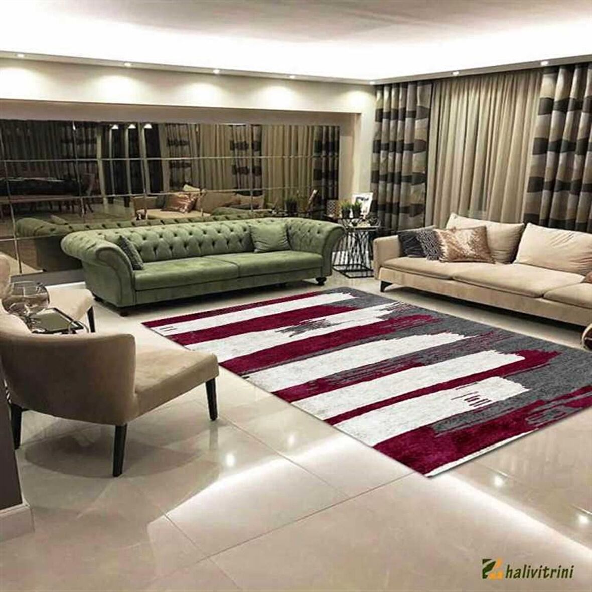 Hitit Yolluk Halısı Modern 80x300 Lidya Lüx 4126 Bordo