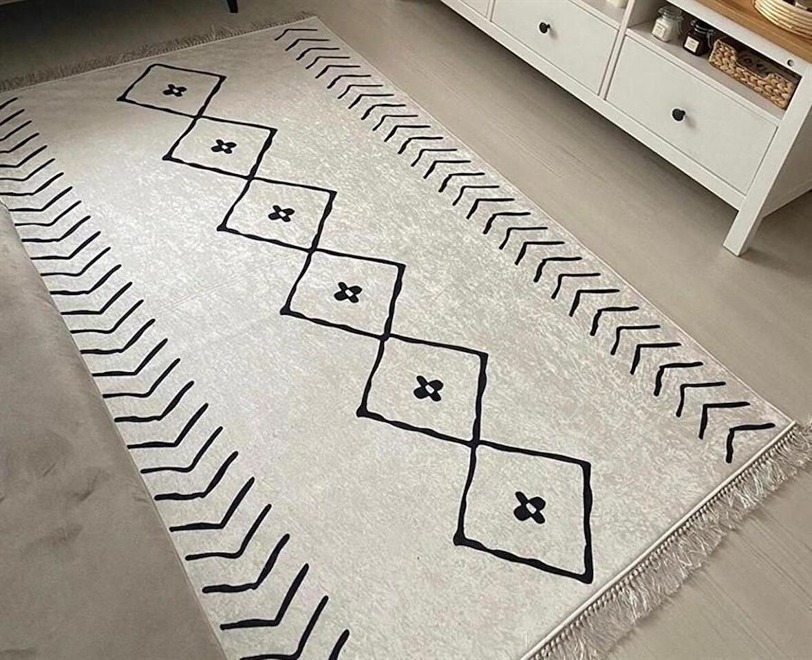 Hitit Kesme Salon Halısı Modern 200x400 Lidya Lüx 4567 Beyaz