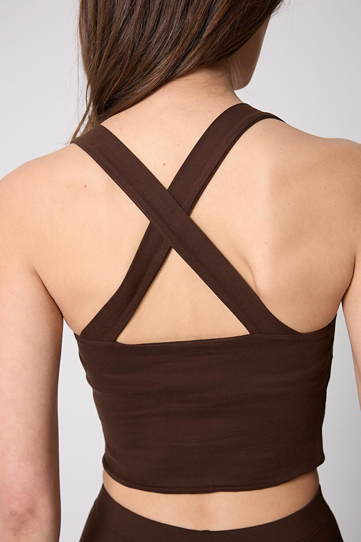 Kadın Crop Top Büstiyer Kahve Rengi Sırtı Çapraz Askılı Slim Fit Basic - 2510