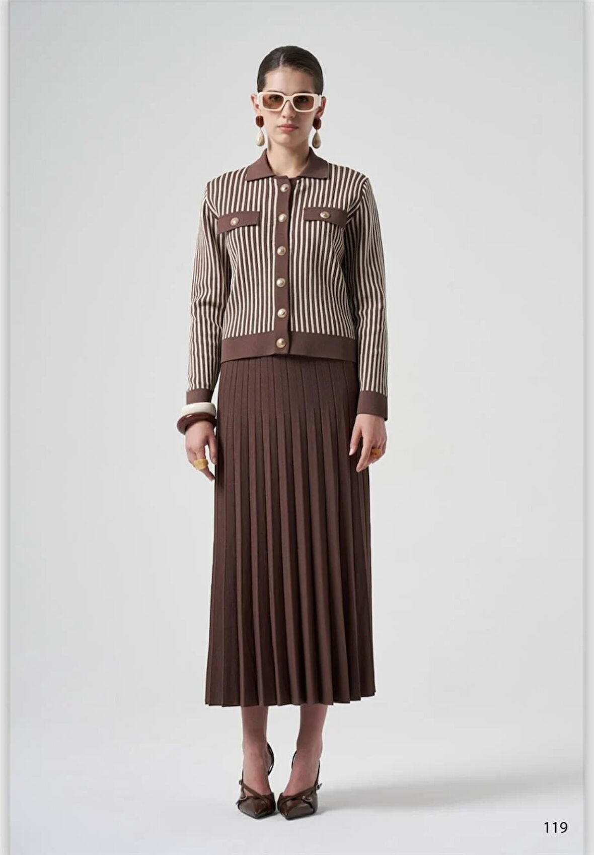 Nuss Kısa Çizgili Hırkalı Takım 1316 Kahve