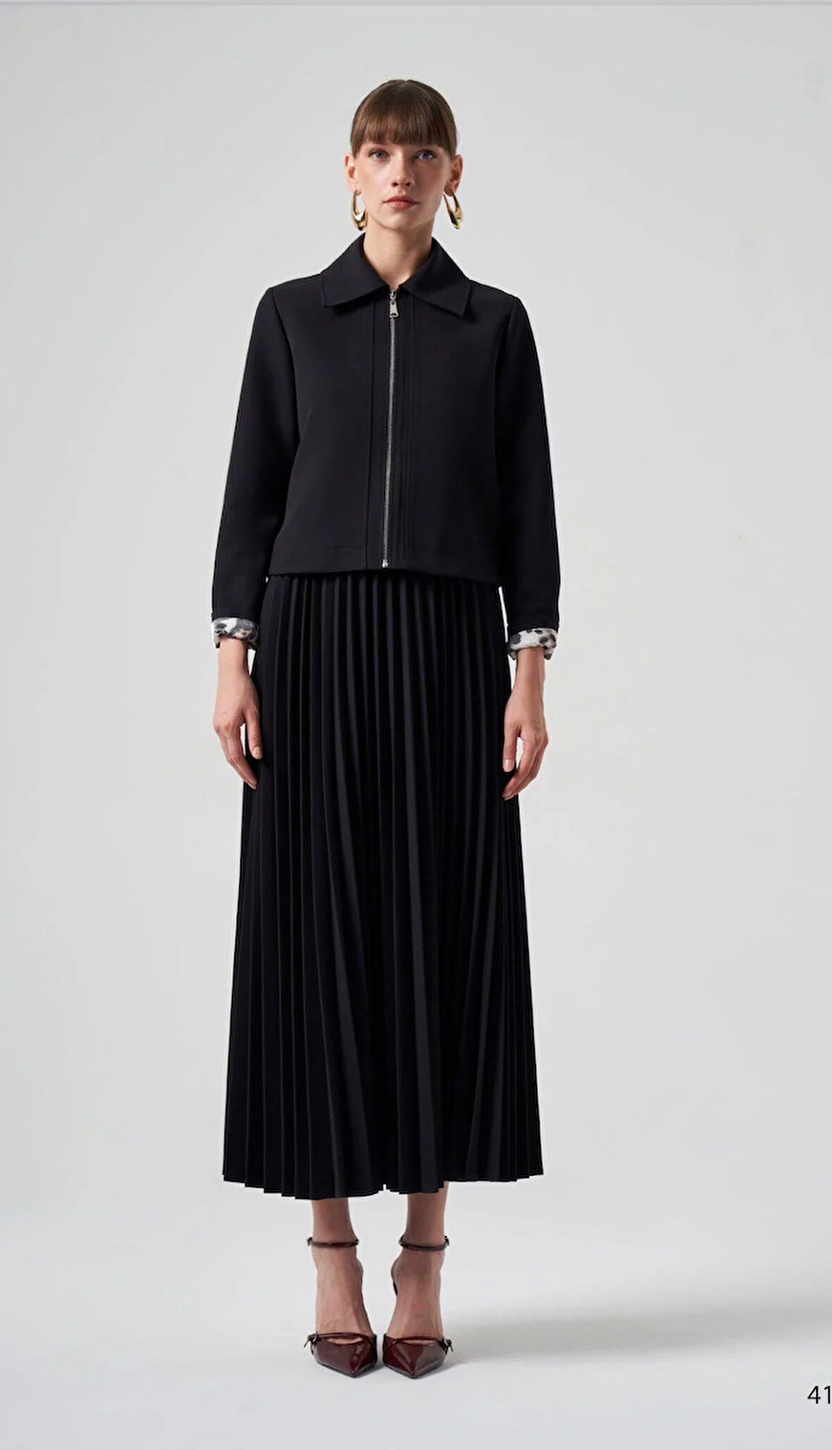 Nuss Pleseli Etekli Ceketli Takım 6037 Siyah