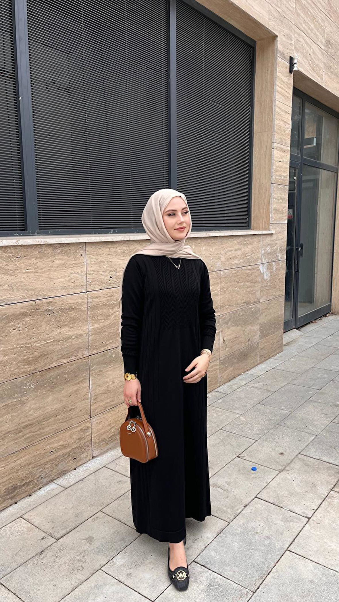 Nuss 509 Desenli Triko Elbise Siyah