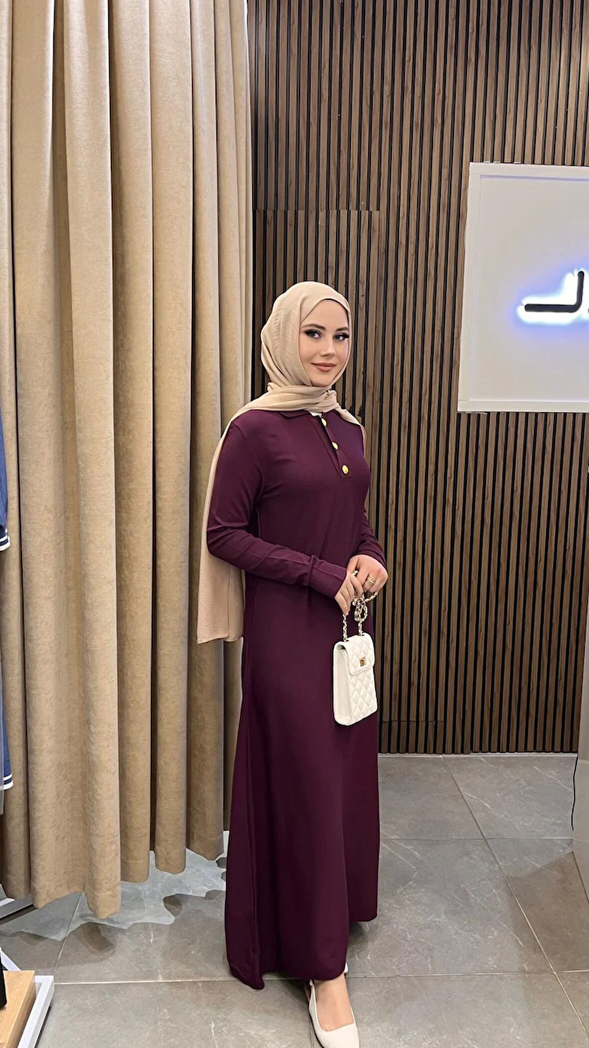 Nuss 1422 Polo Yaka Triko Elbise Bordo