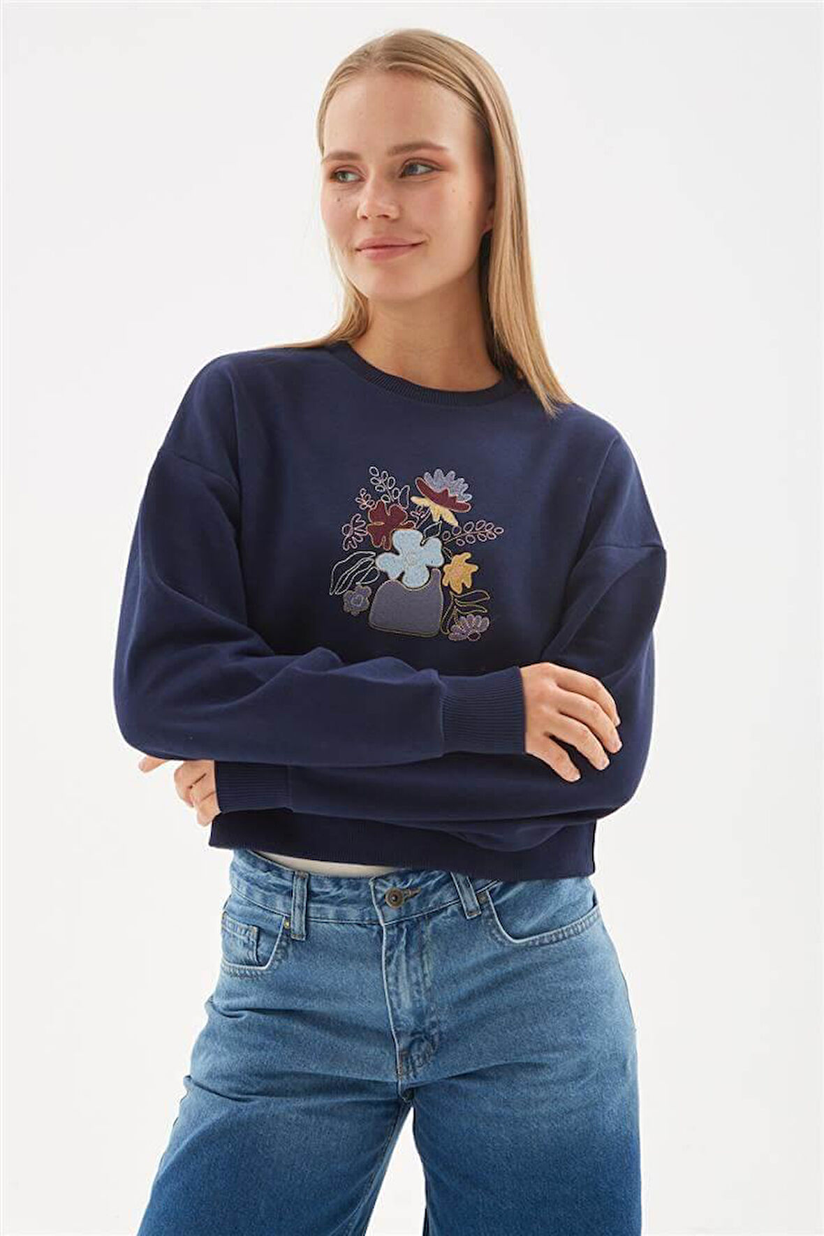 Nakışlı Sweat Lacivert