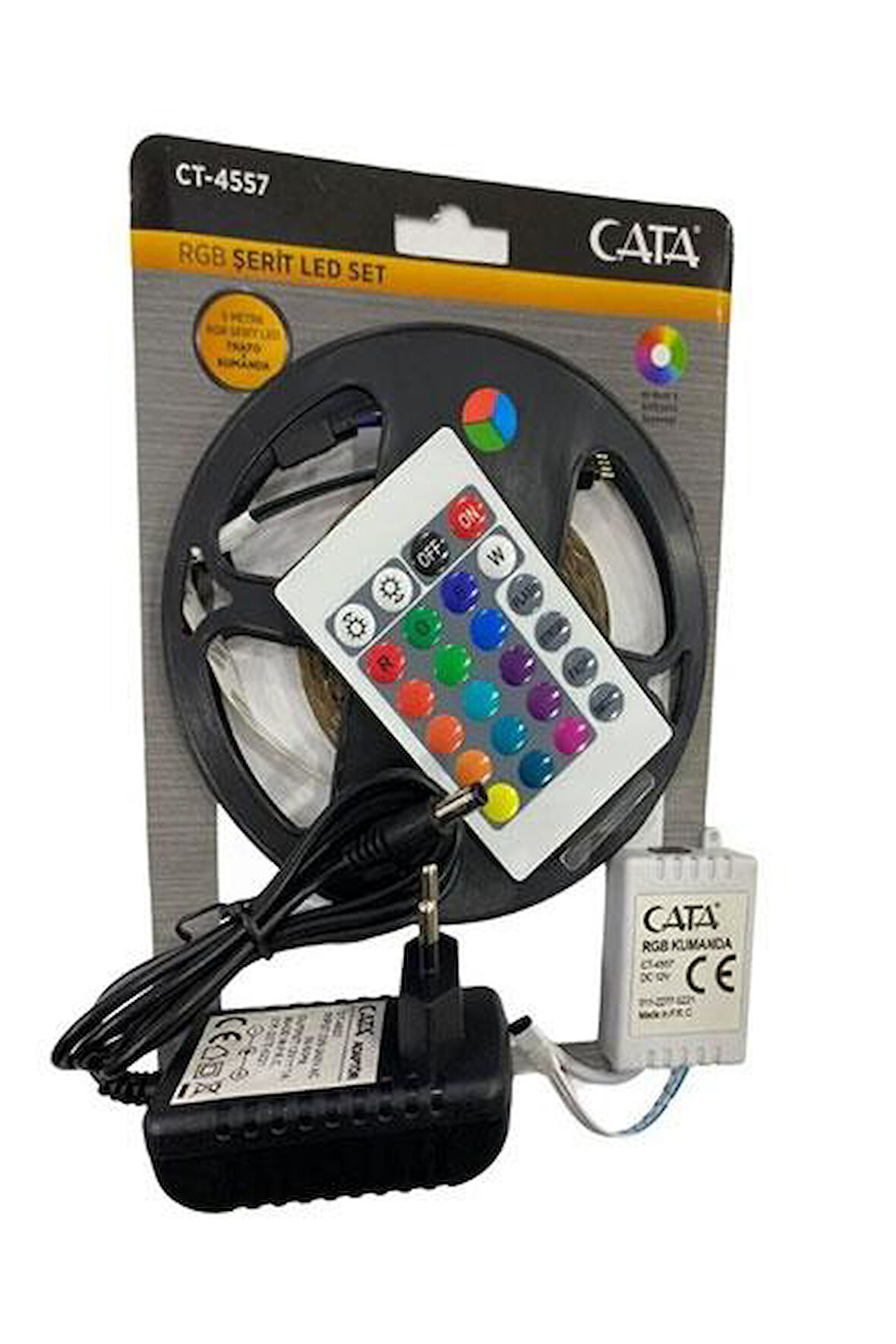 Cata CT-4557 RGB Şerit Led Seti 54 Çip 2835 (5mt RGB Led+Trafo+RGB Kumanda)