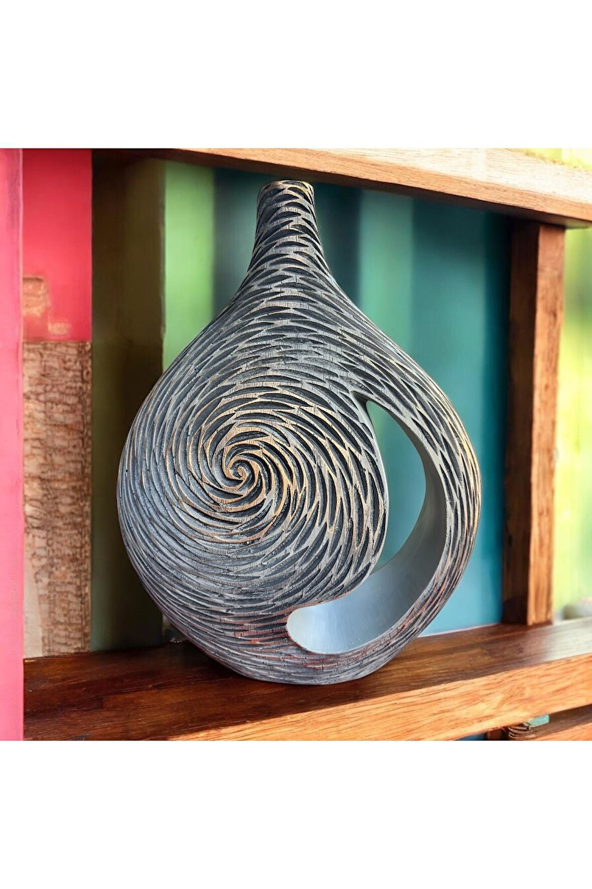 Modern Tasarım Dekoratif Boyanmış Polyester Kısa Testi Vazo - 7x30x38 Cm