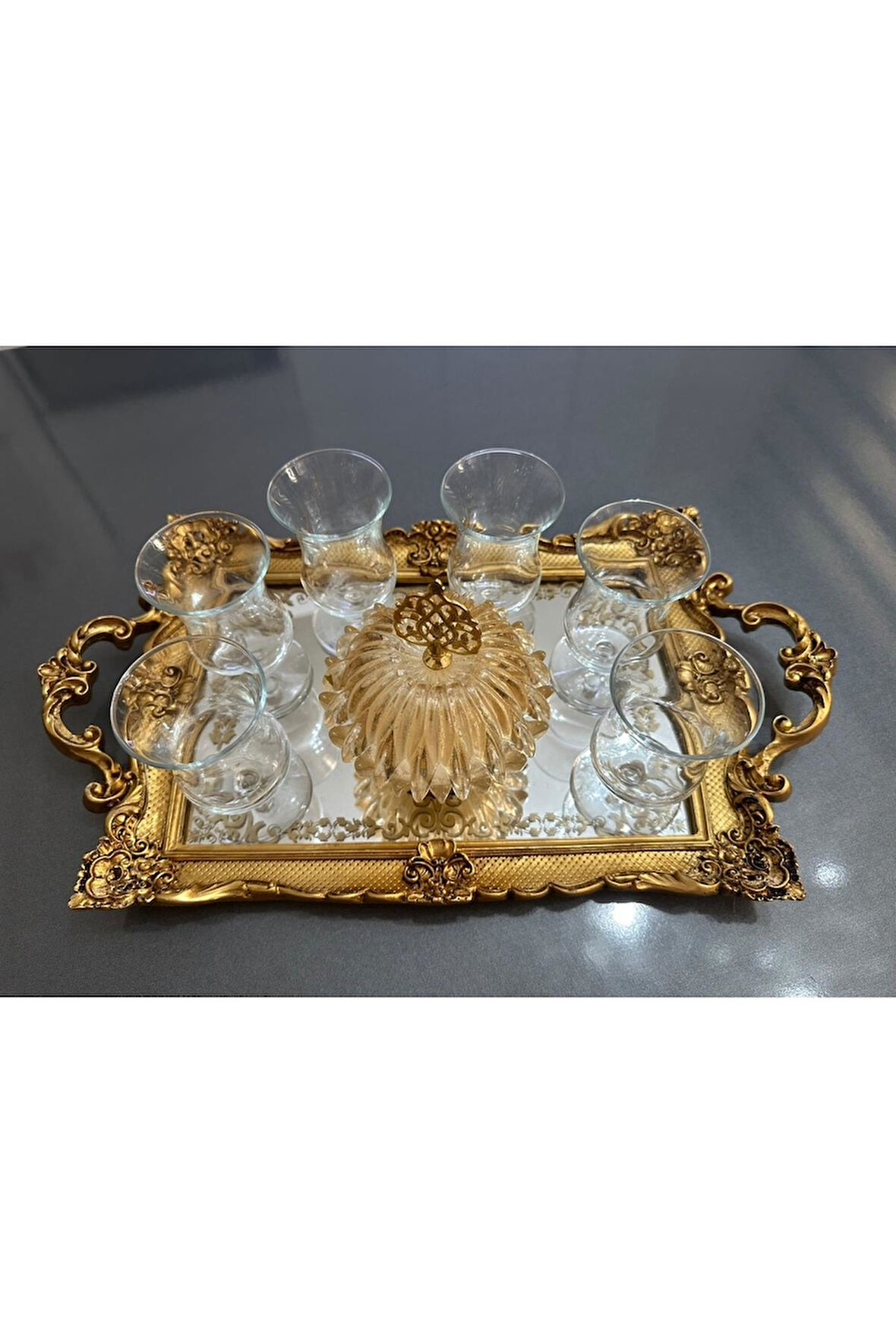 El boyaması tepsi büyük boy gold , el yapımı özel tasarım tepsi