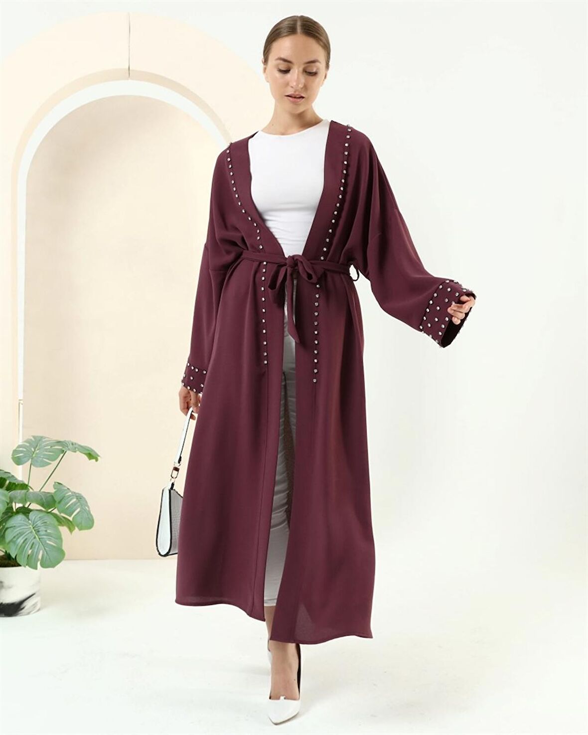 Taş Detaylı Kimono - 70039 - Mürdüm