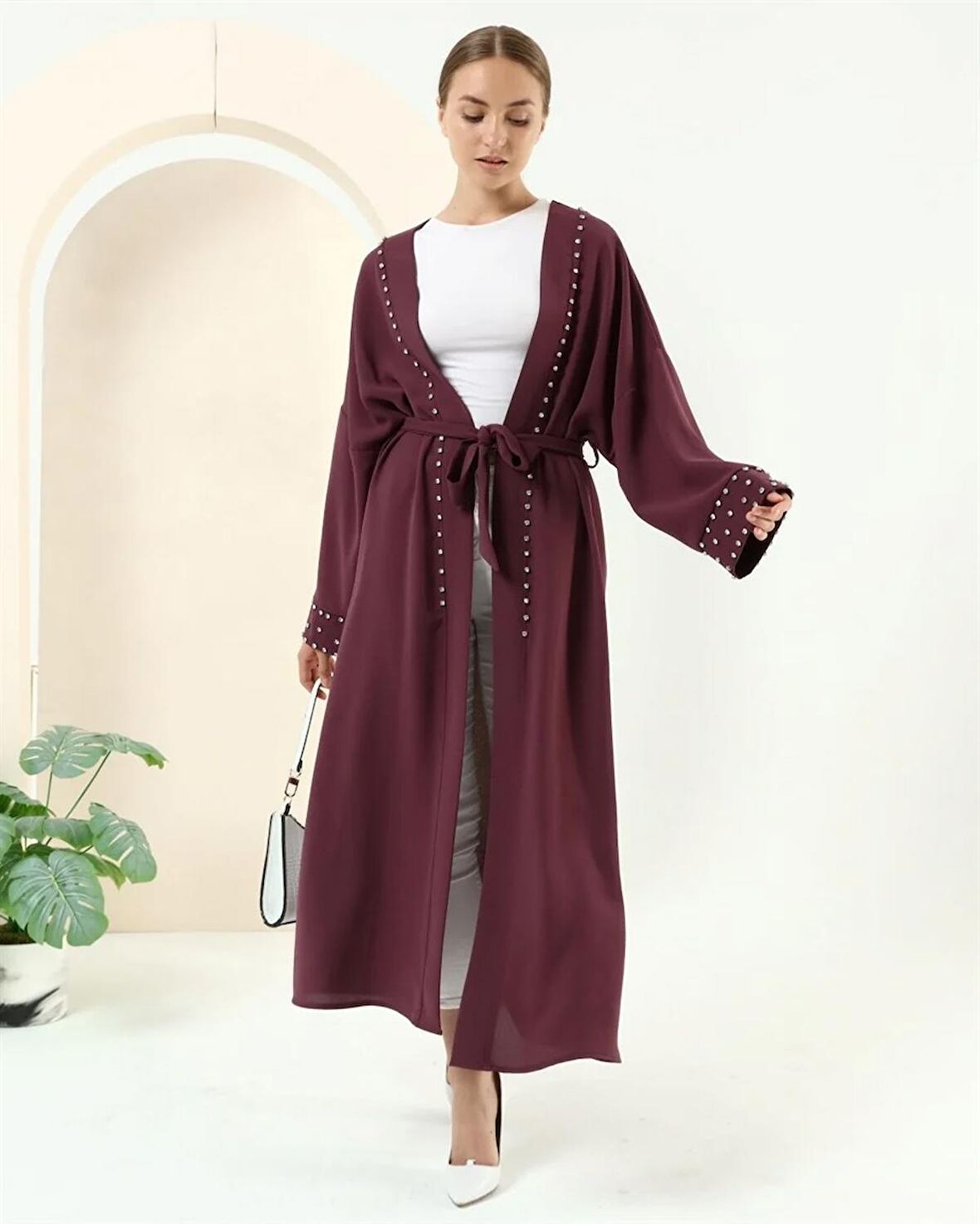 Taş Detaylı Kimono - 70039 - Mürdüm