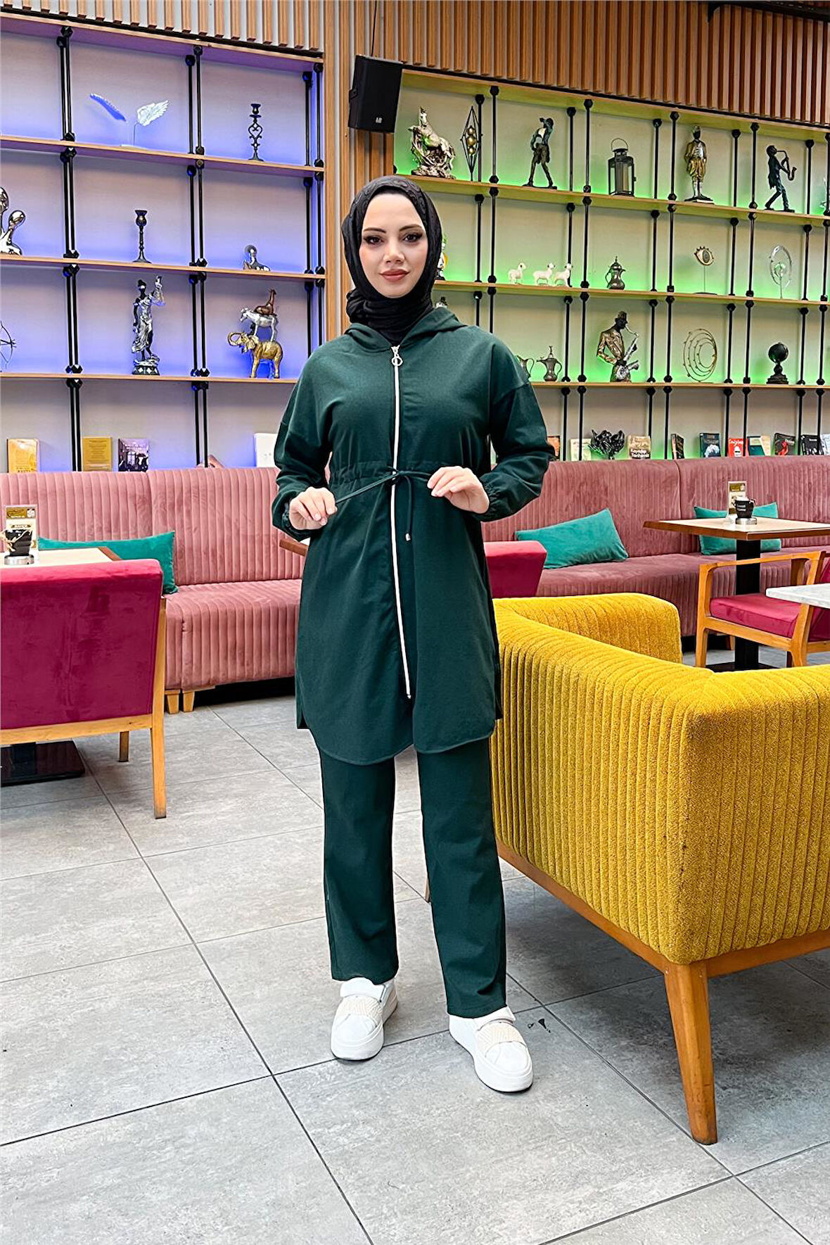 Kapşonlu Fermuarlı Belden Bağlamalı Sade Basic İkili Spor Takımı - 03070.021 - Nefti