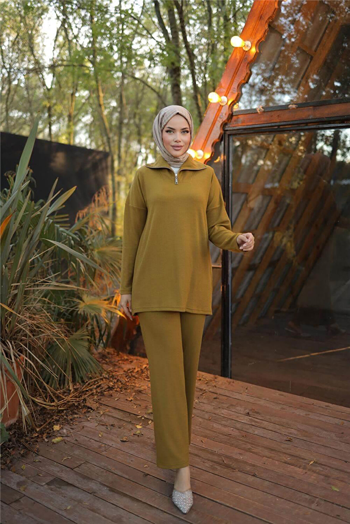 Fermuar Yaka Sade Sweat İkili Takım - 71221.024 - Hardal