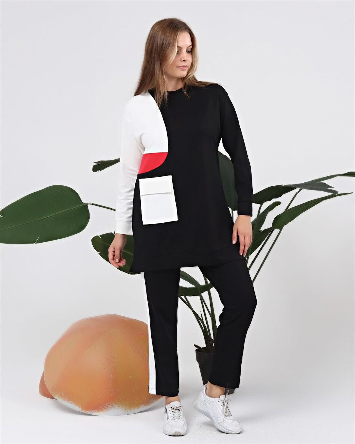 Sıfır Yandan Cep Detaylı Ribanalı İkili Eşofman Spor Takımı - 70086 - Siyah