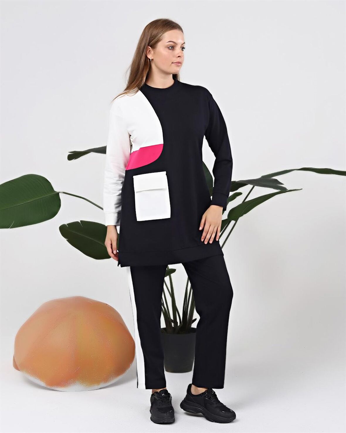 Sıfır Yandan Cep Detaylı Ribanalı İkili Eşofman Spor Takımı - 70086 - Lacivert