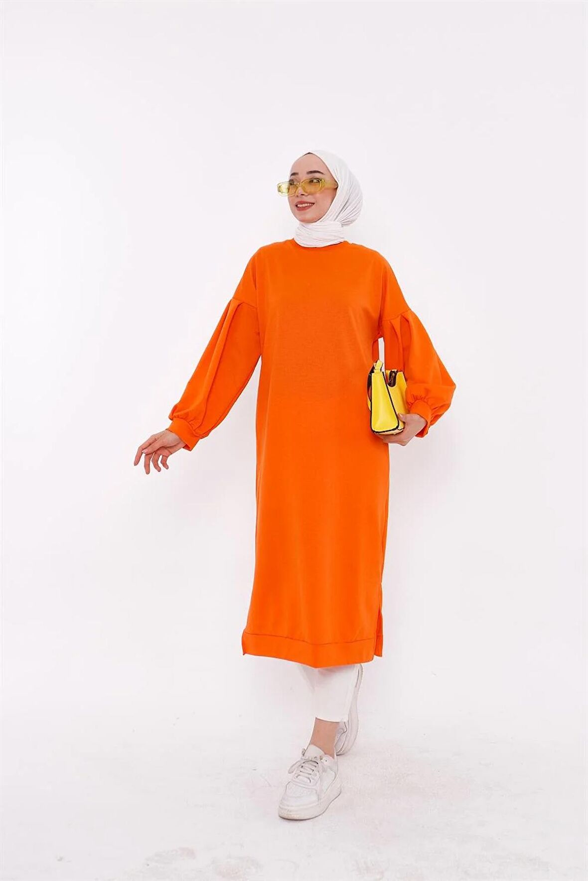 Hira Balon Kol Midi Boy Sade Basic Sweatshirt - 3031 - Oranj