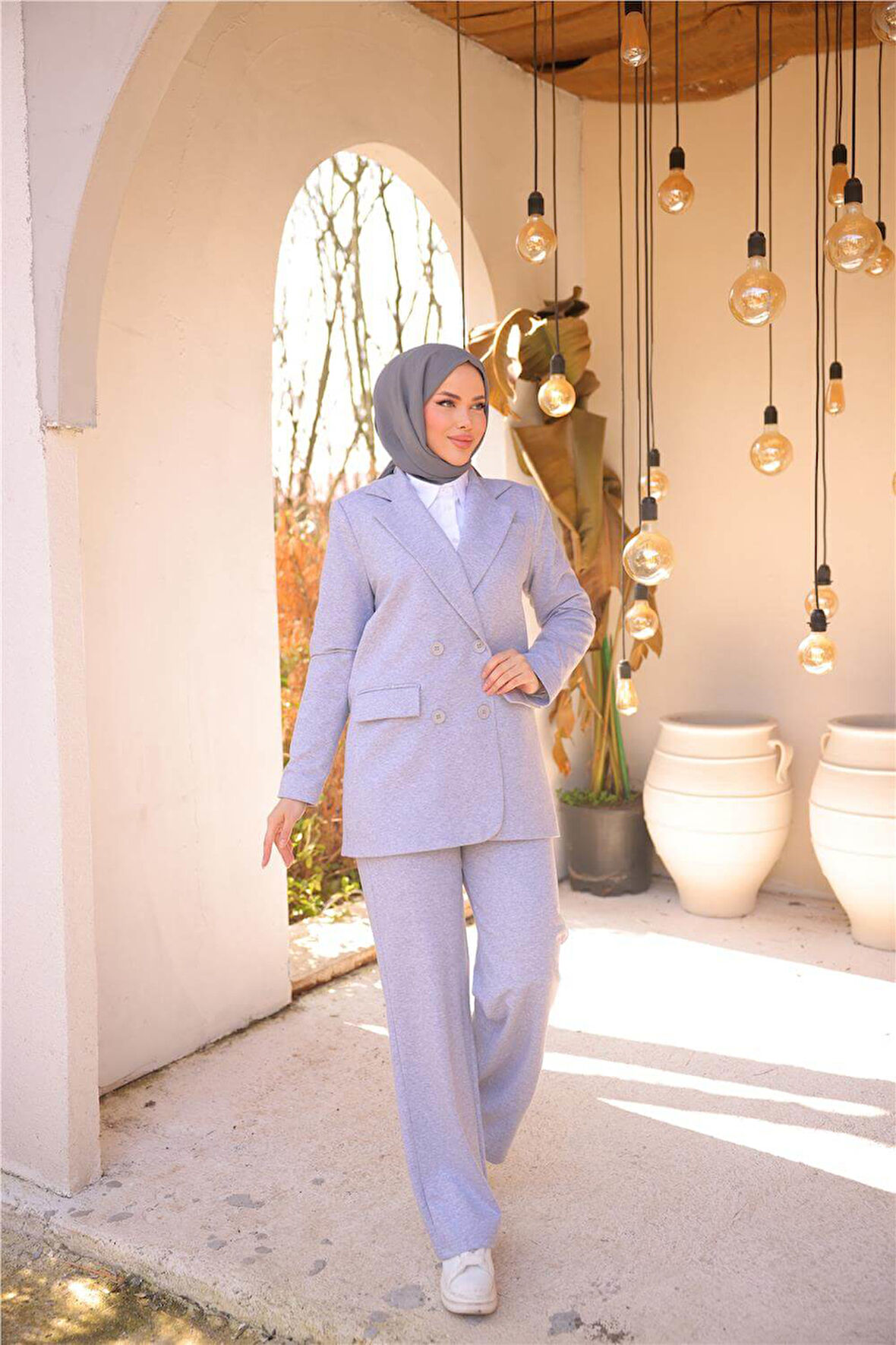 Kruvaze Dört Düğmeli Ceket Takımı - 71250.008 - Gri