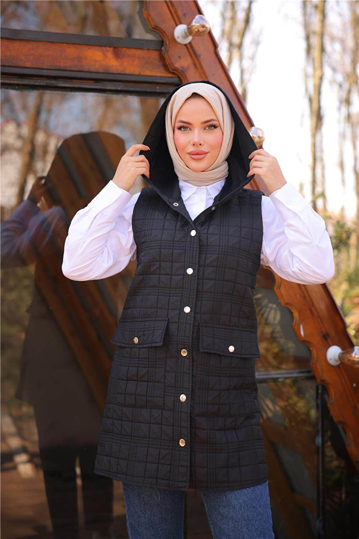 Kolsuz Cepli Çıtçıtlı Kapitone Yelek - 71252.003 - Siyah