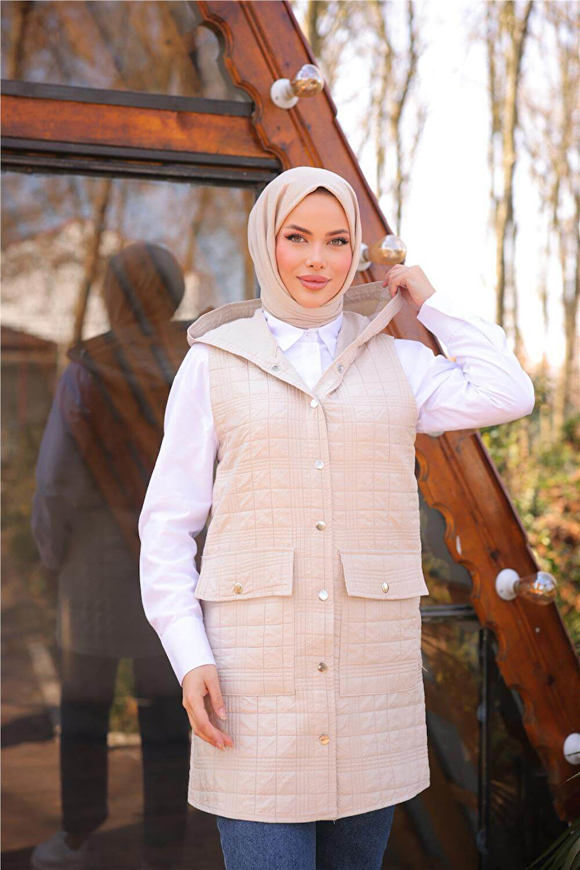 Kolsuz Cepli Çıtçıtlı Kapitone Yelek - 71252.026 - Bej