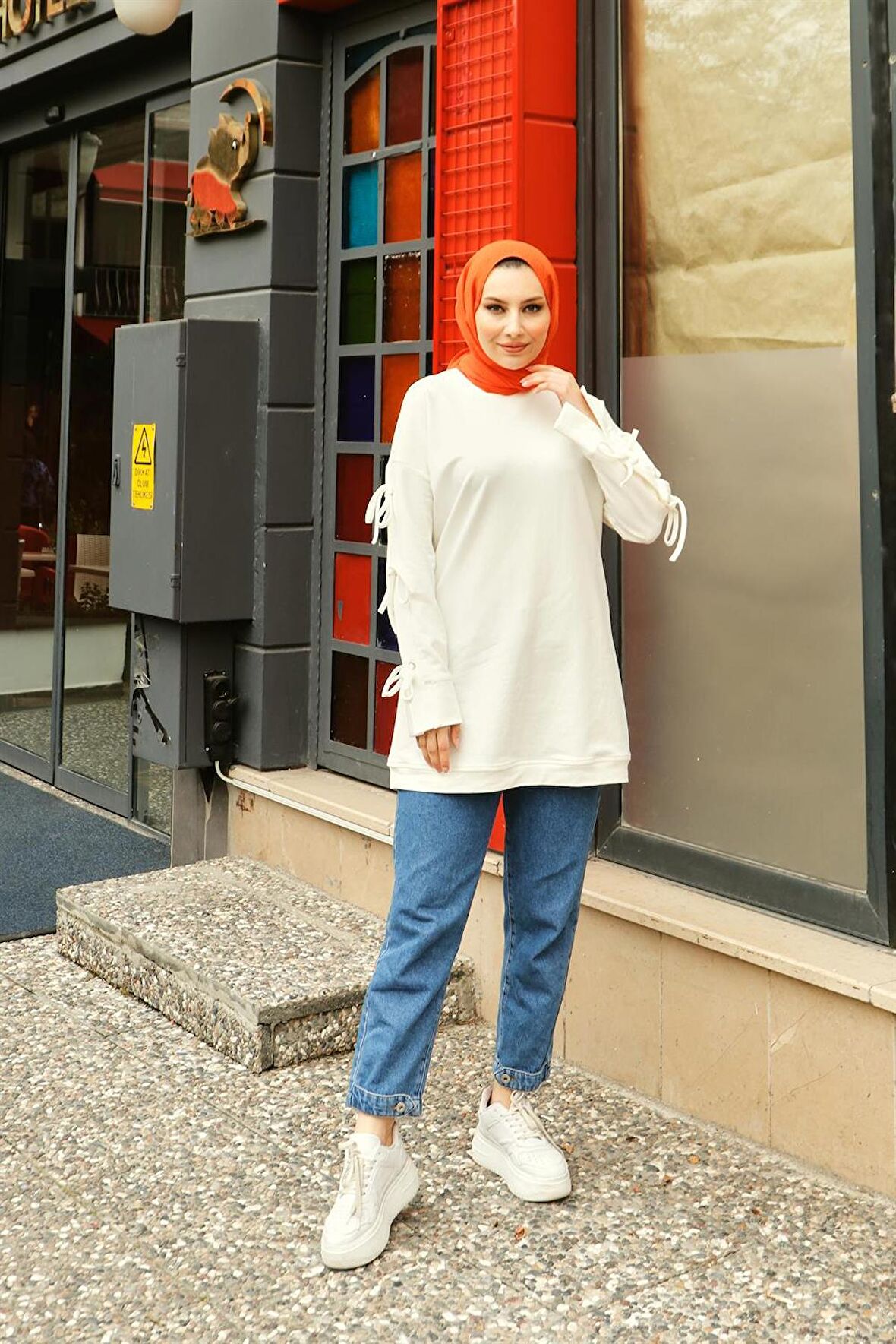 Akasya Fiyonk Detaylı Sweatshirt - 71106 - Krem