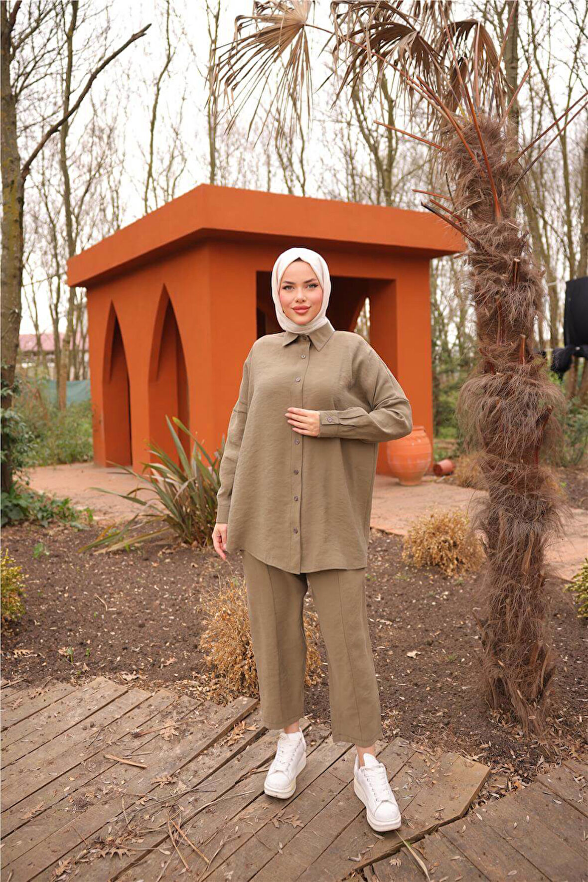 Sade İkili Tesettür Gömlek Takımı - 71263.005 - Haki