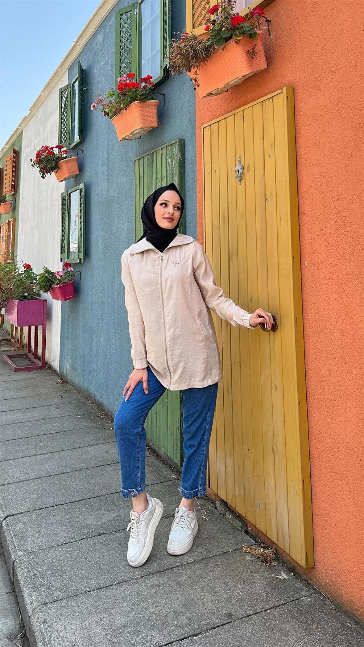 Destan Taş Detaylı Fermuarlı Sade Basic Ceket - 71139 - Bej