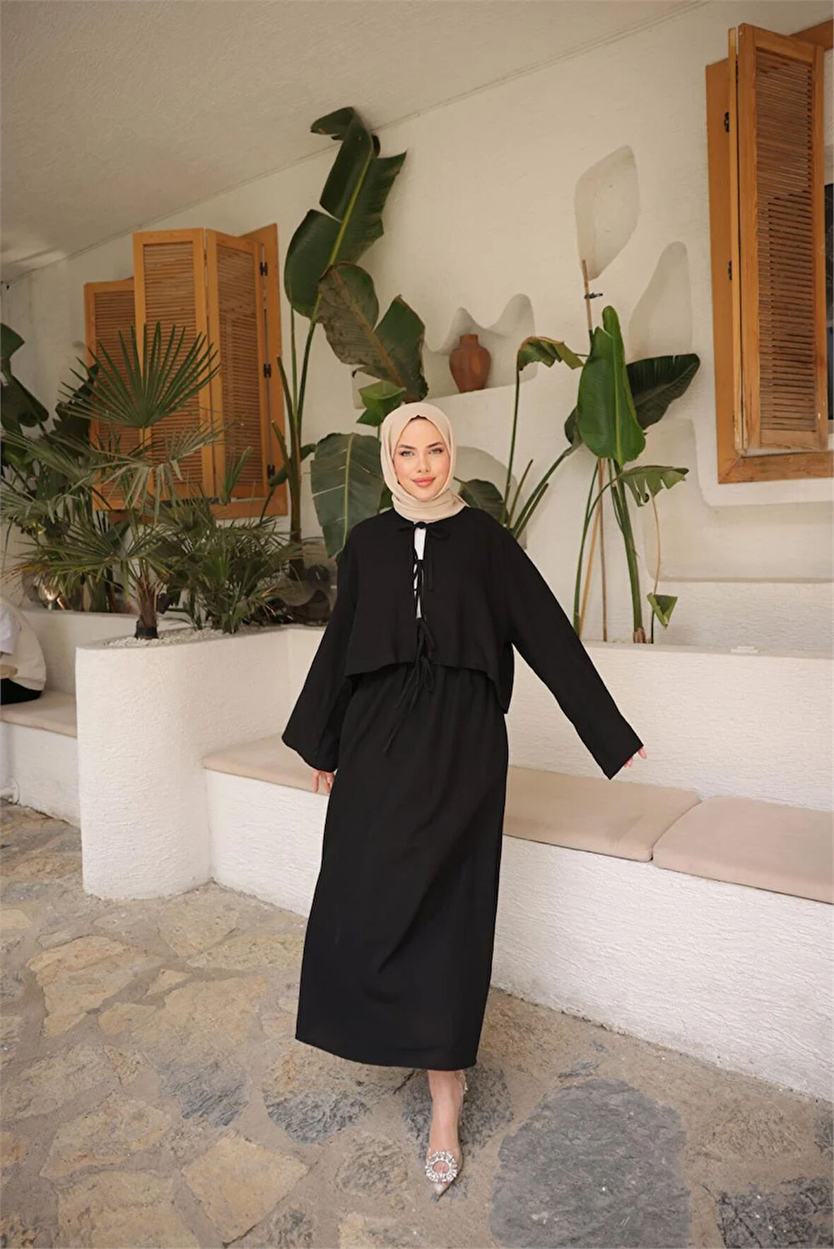 Bağcık Düğmeli Kıs aRahat Kesim Tunik - Cepli Etek Takımı - (38-46) - 71285 - Siyah