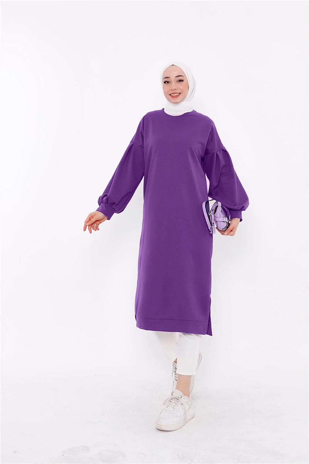 Hira Balon Kol Midi Boy Sade Basic Sweatshirt - 3031 - Leylak