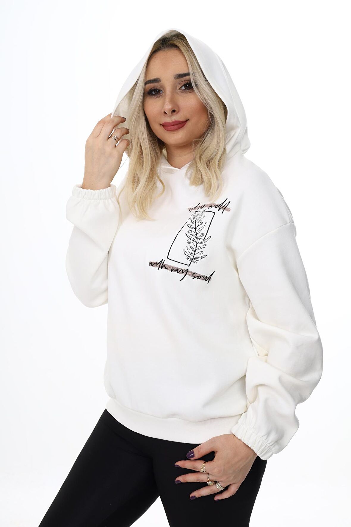 Nakışlı Sweatshirt Beyaz